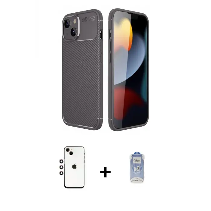 iPhone 14 Kılıf Eksen Form Prime - Siyah Joko Magic 5D Cam + Shine Kamera Lens - GI