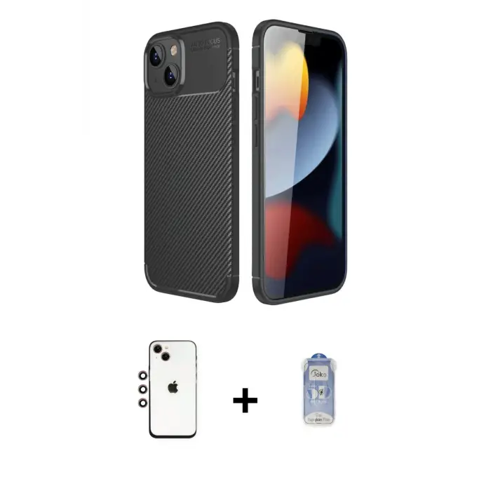 iPhone 14 Kılıf Eksen Form Prime - Siyah Joko Magic 5D Cam + Shine Kamera Lens - GI