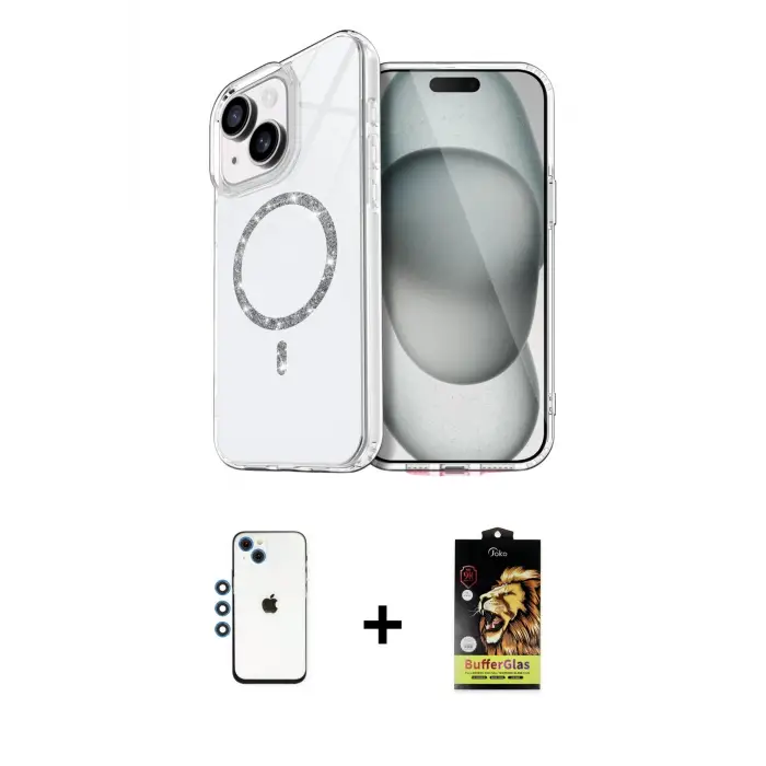 iPhone 14 Kılıf Kıvılcım Form Prime - Siyah Buffer Cam Ekran Koruyucu + Shine Kamera Lens - MI