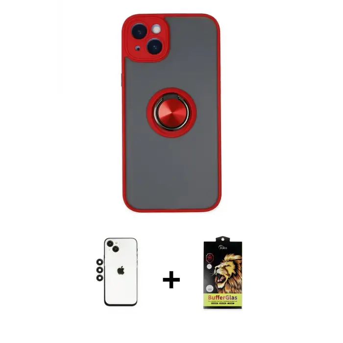 iPhone 14 Kılıf Yörünge Çizgi - Siyah Buffer Cam Ekran Koruyucu + Shine Kamera Lens - SH