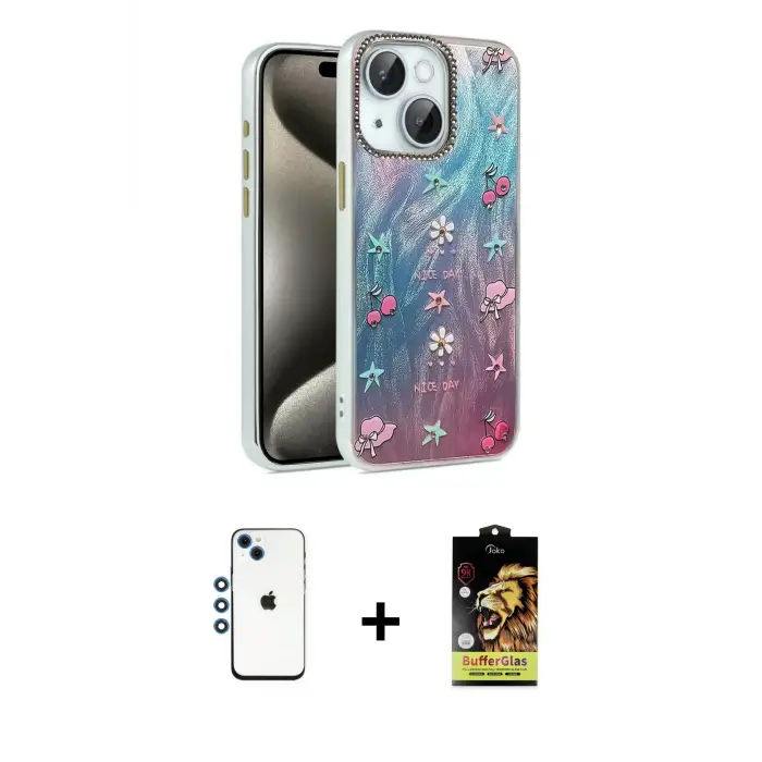 iPhone 14 Kılıf Zirve Modern Prime - Siyah Buffer Cam Ekran Koruyucu + Shine Kamera Lens - MI