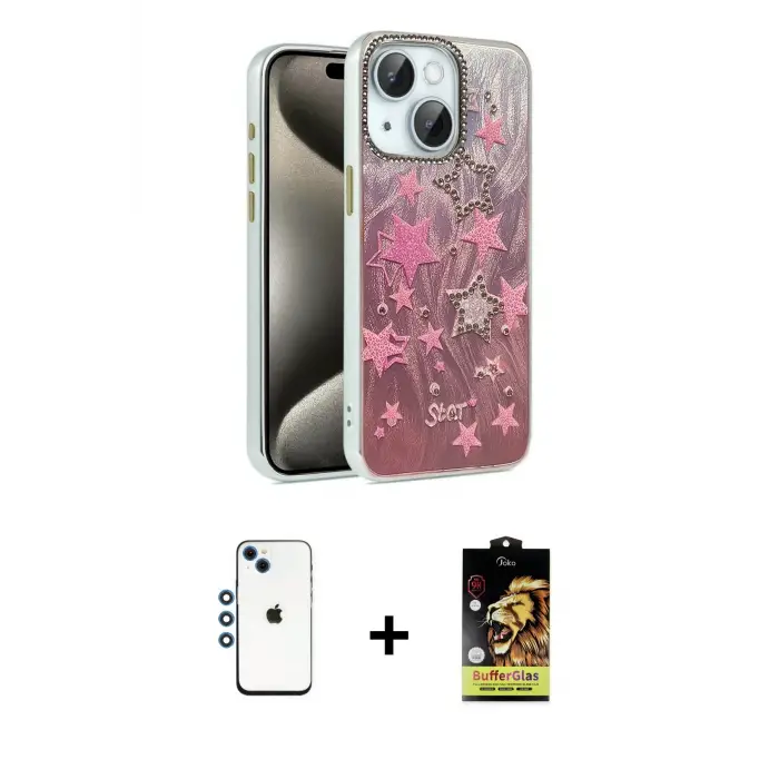 iPhone 14 Kılıf Zirve Modern Prime - Siyah Buffer Cam Ekran Koruyucu + Shine Kamera Lens - MI