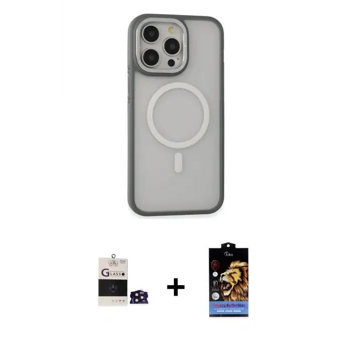 iPhone 14 Pro Max Kılıf Ahenk Form Serisi - Siyah Buffer Hayalet Cam Ekran Koruyucu + Bilvis Titan Kamera Lens - DNMR