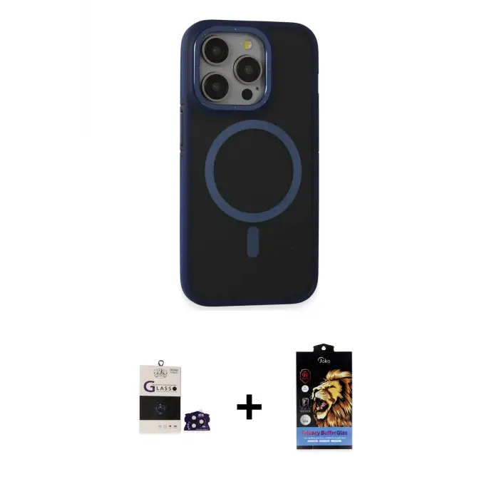 iPhone 14 Pro Max Kılıf Ahenk Form Serisi - Siyah Buffer Hayalet Cam Ekran Koruyucu + Bilvis Titan Kamera Lens - DNMR