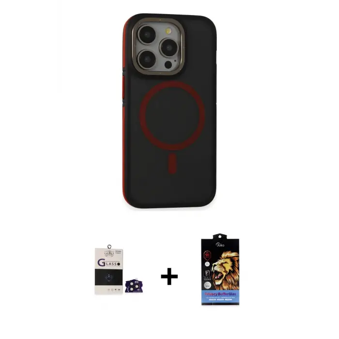 iPhone 14 Pro Max Kılıf Ahenk Form Serisi - Siyah Buffer Hayalet Cam Ekran Koruyucu + Bilvis Titan Kamera Lens - DNMR