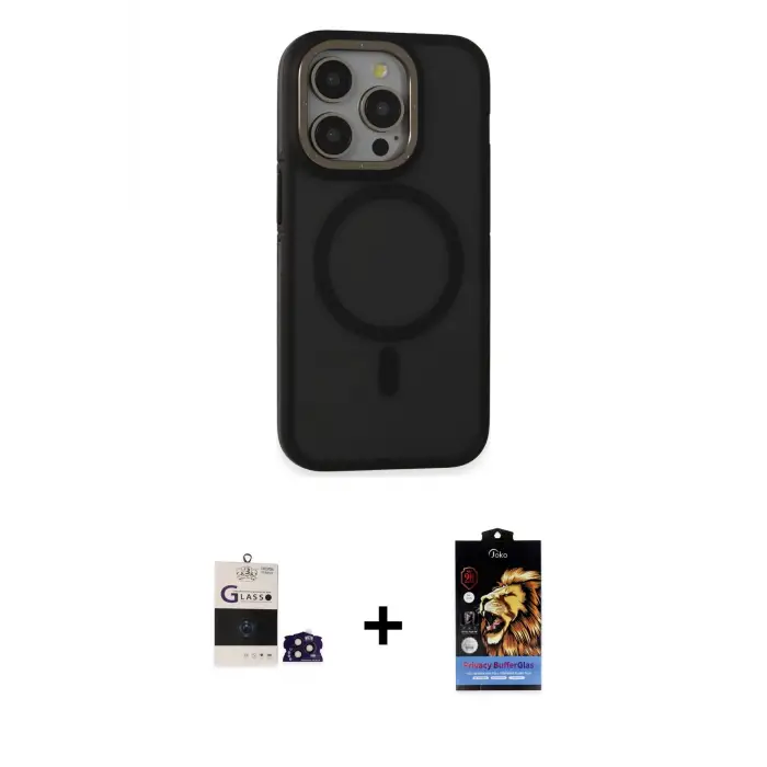 iPhone 14 Pro Max Kılıf Ahenk Form Serisi - Siyah Buffer Hayalet Cam Ekran Koruyucu + Bilvis Titan Kamera Lens - DNMR