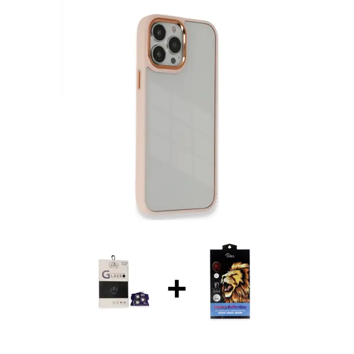 iPhone 14 Pro Max Kılıf Eksen Doku Prime - Siyah Buffer Hayalet Cam Ekran Koruyucu + Bilvis Titan Kamera Lens - GS