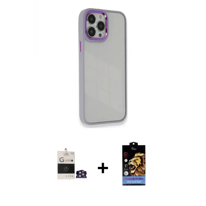 iPhone 14 Pro Max Kılıf Eksen Doku Prime - Siyah Buffer Hayalet Cam Ekran Koruyucu + Bilvis Titan Kamera Lens - GS