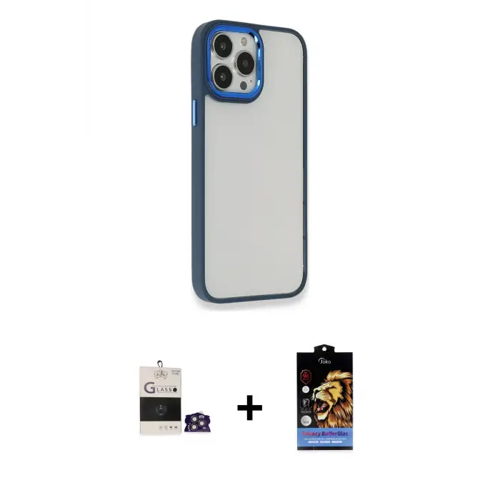iPhone 14 Pro Max Kılıf Eksen Doku Prime - Siyah Buffer Hayalet Cam Ekran Koruyucu + Bilvis Titan Kamera Lens - GS