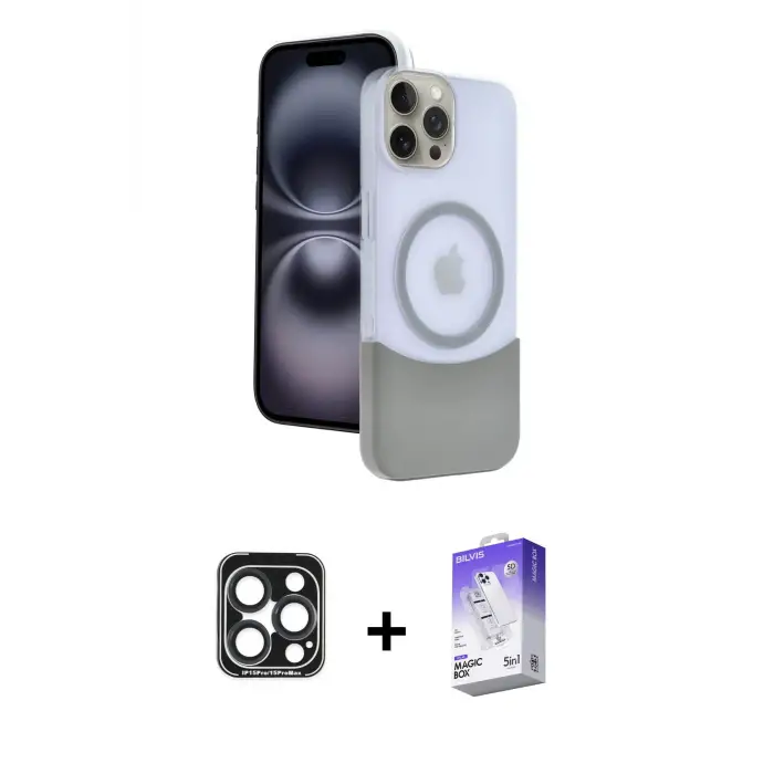 iPhone 15 Pro Max Kılıf Kozmos Form Özel Seri - Siyah Bilvis 5in1 3D Magic Cam Ekran Koruyucu + PVD Metal Kamera Lens - LT
