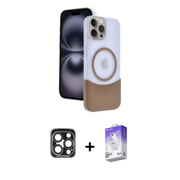 iPhone 15 Pro Max Kılıf Kozmos Form Özel Seri - Siyah Bilvis 5in1 3D Magic Cam Ekran Koruyucu + PVD Metal Kamera Lens - LT