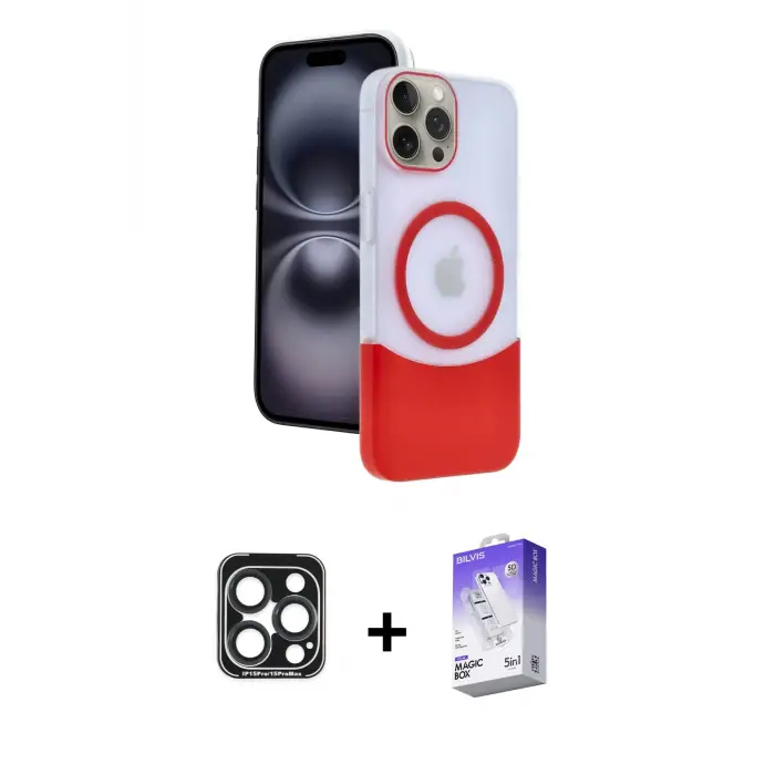 iPhone 15 Pro Max Kılıf Kozmos Form Özel Seri - Siyah Bilvis 5in1 3D Magic Cam Ekran Koruyucu + PVD Metal Kamera Lens - LT
