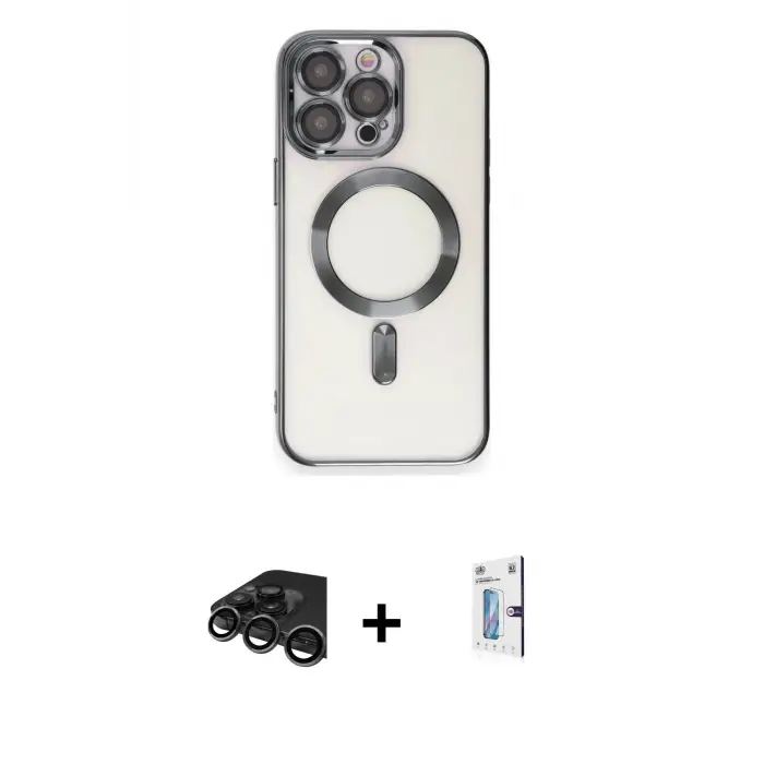 iPhone 15 Pro Max Kılıf Nova Işık Özel Seri - Siyah Bilvis 0.18mm Plus Cam Ekran Koruyucu + Raze Metal Kamera Lens - TMGI