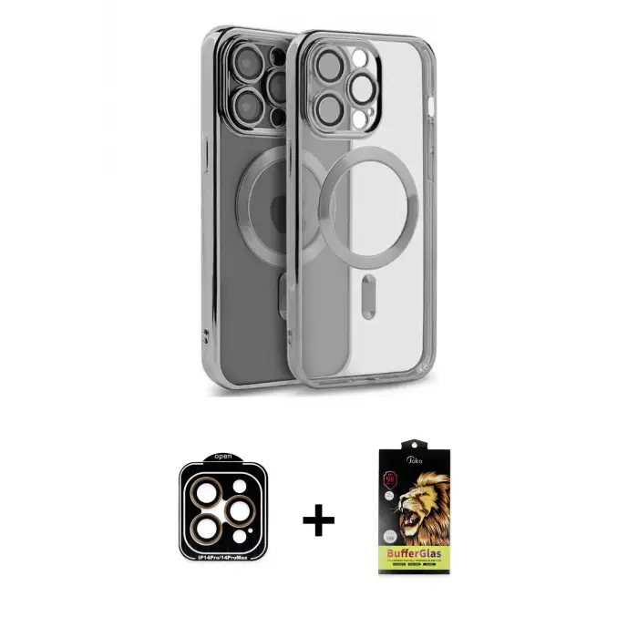 iPhone 15 Pro Max Kılıf Nova Işık Özel Seri - Siyah Buffer Cam Ekran Koruyucu + PVD Metal Kamera Lens - TU