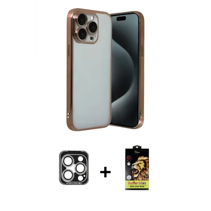 iPhone 15 Pro Max Kılıf Vadi Minimal - Siyah Buffer Cam Ekran Koruyucu + PVD Metal Kamera Lens - GS