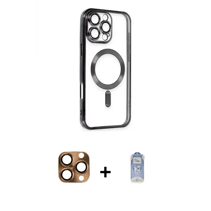 iPhone 16 Pro Max Kılıf Nova Işık Özel Seri - Siyah Joko Magic 5D Cam + Pers Alüminyum Kamera Lens - CLTM