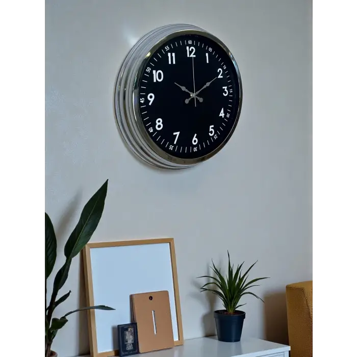 Klasik 40 Cm Krom Şık Metal Duvar Saati