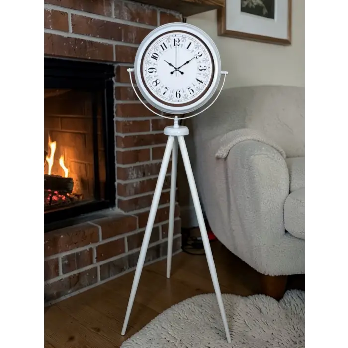 Klasik Rakamlı Beyaz Tripod Ayaklı Saat
