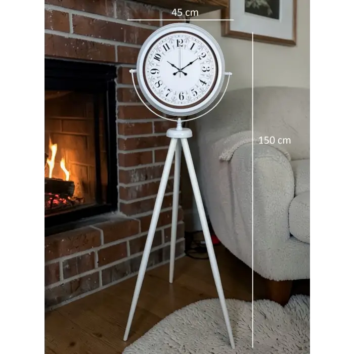 Klasik Rakamlı Beyaz Tripod Ayaklı Saat