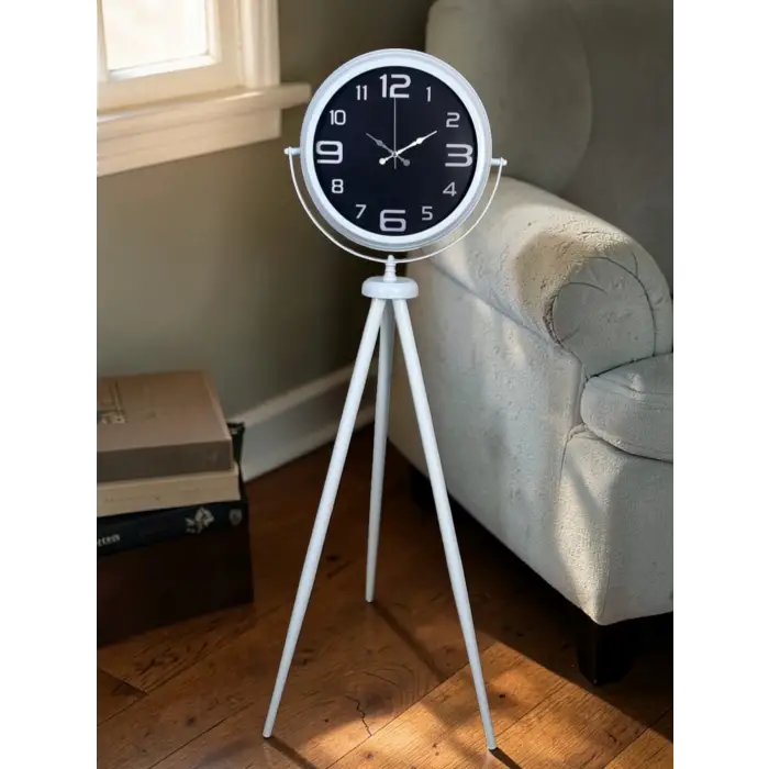 Kontrast Tasarım Beyaz Tripod Ayaklı Saat