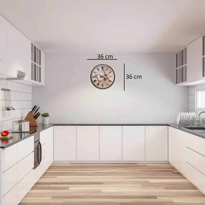 Krem 36 Cm Dekoratif Mutfak Duvar Saati