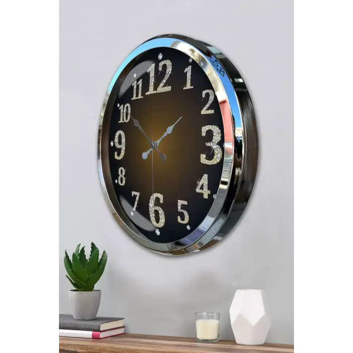 Krom Işıltılı Zaman 52 Cm Metal Duvar Saati