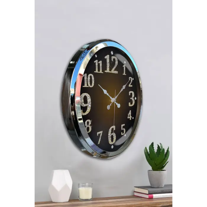 Krom Işıltılı Zaman 52 Cm Metal Duvar Saati