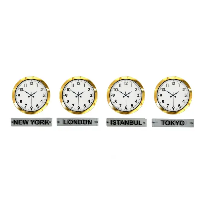 LuxTime Gold Series 36 Cm 4 lü Tabelalı Dünya Duvar Saati