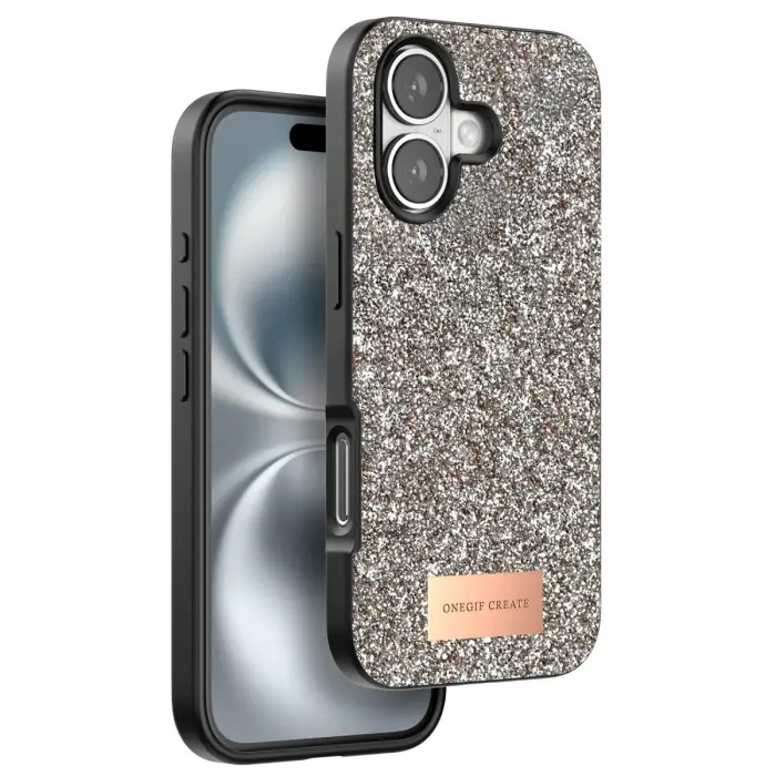 Onegif Apple İphone 16 Plus Bright Simli Kapak - Gold