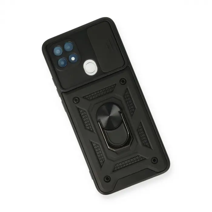 Oppo A15 Kılıf Pars Lens Yüzüklü Silikon - Siyah