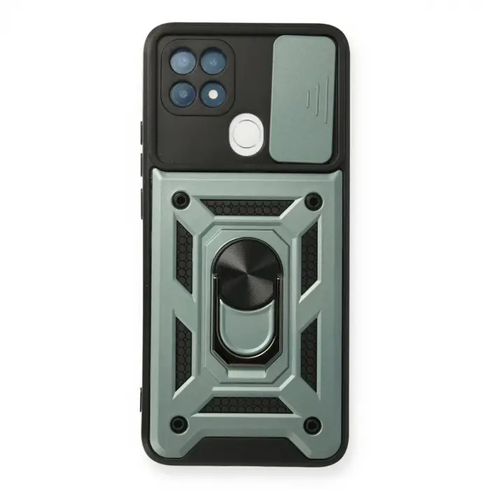 Oppo A15 Kılıf Pars Lens Yüzüklü Silikon - Yeşil