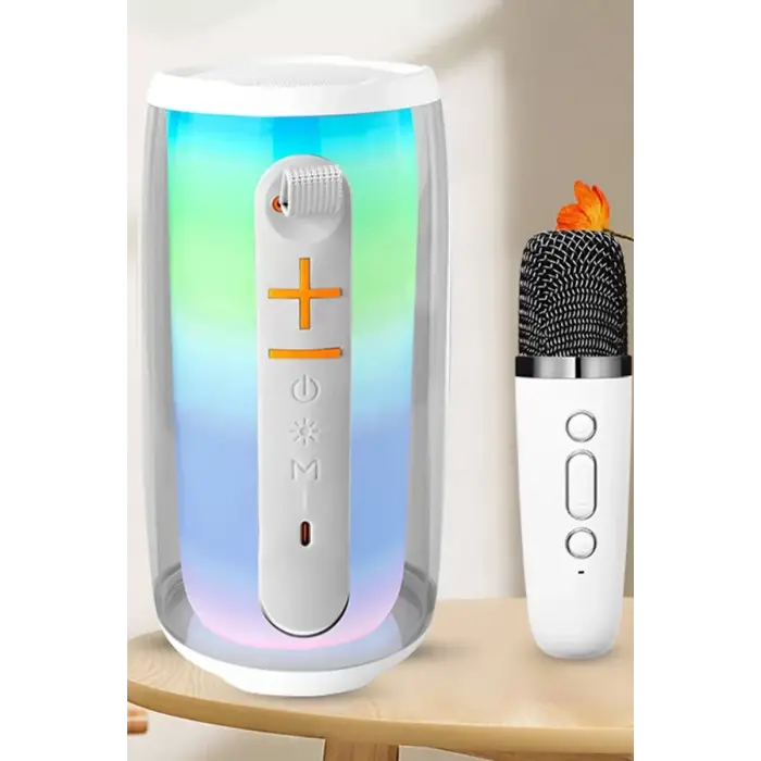 Pluse 6 Mikrofonlu RGB Kablosuz Hoparlör - Beyaz