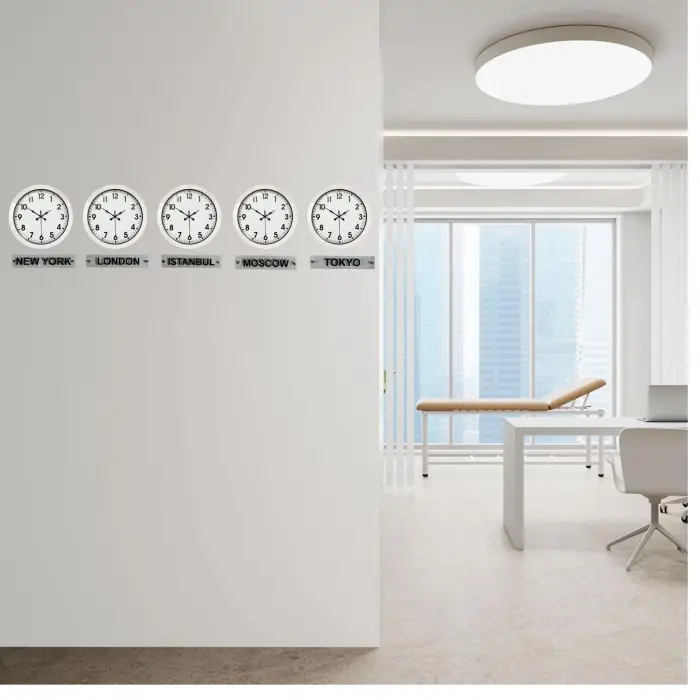 Prime 36 Cm Metal Dünya Saatleri – 5’li Beyaz Set