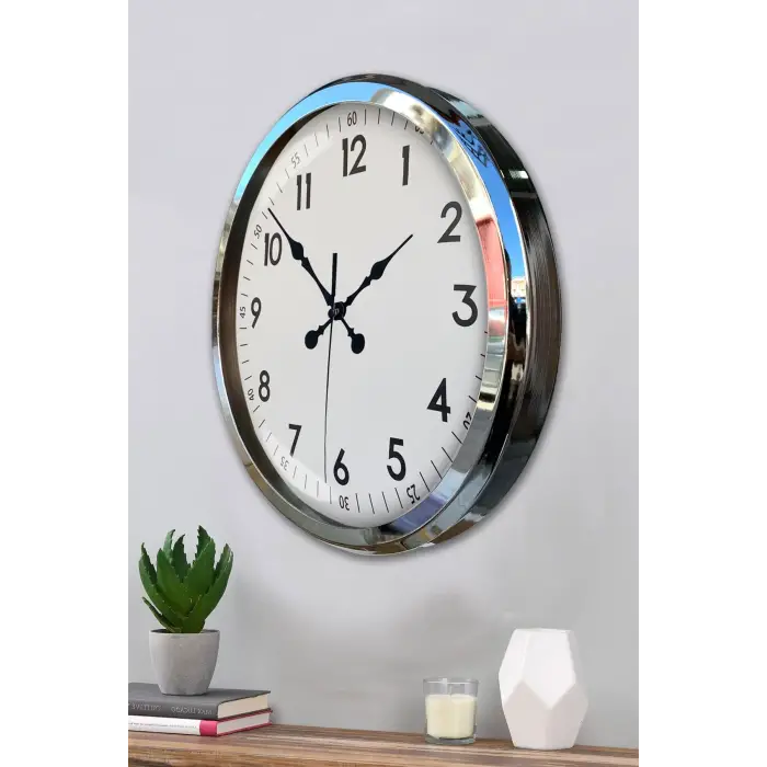 Sade Ve Şık Krom 52 Cm Metal Dekoratif Duvar Saati