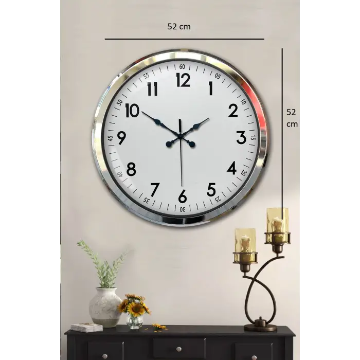 Sade Ve Şık Krom 52 Cm Metal Dekoratif Duvar Saati