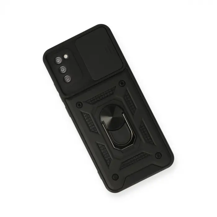 Samsung Galaxy A02s Kılıf Pars Lens Yüzüklü Silikon - Siyah