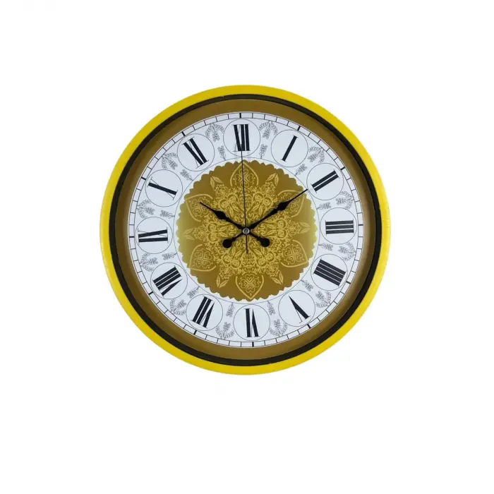 Sarı 36 Cm Desenli Dekoratif Duvar Saati
