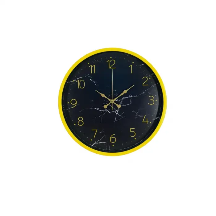 Sarı 36 Cm Mermer Desenli Duvar Saati