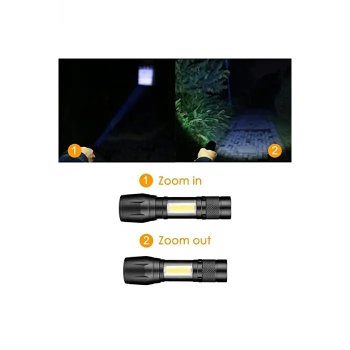 Şarjlı El Feneri 3 Modlu  Usb Kablo Hediyeli, Sos Modlu, Kutulu, Taşınabilir