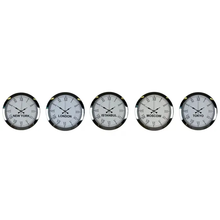 Silver Roma Prestige 5’li Krom 36 cm Metal Dünya Duvar Saati