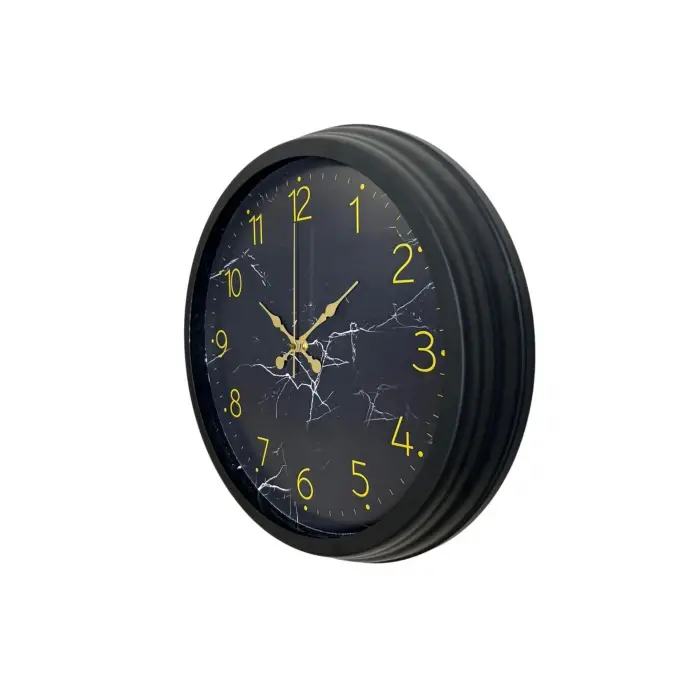 Siyah 40 Cm Mermer Desenli Metal Duvar Saati