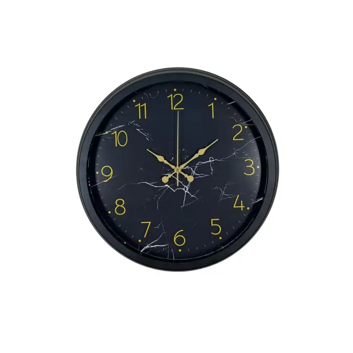 Siyah 40 Cm Mermer Desenli Metal Duvar Saati