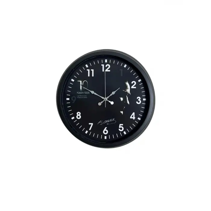 Siyah 40 Cm Metal Atatürk Seri Duvar Saati