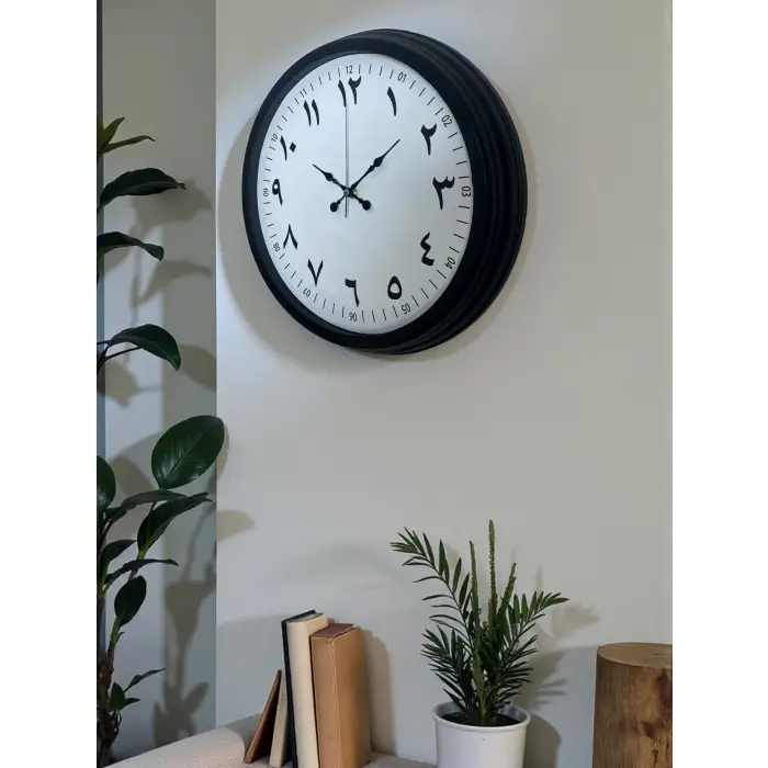 Siyah Arapça Rakamlı 40 Cm Metal Duvar Saati