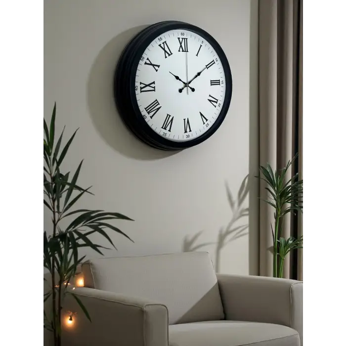 Siyah Klasik & Şık 40 Cm Metal Duvar Saati