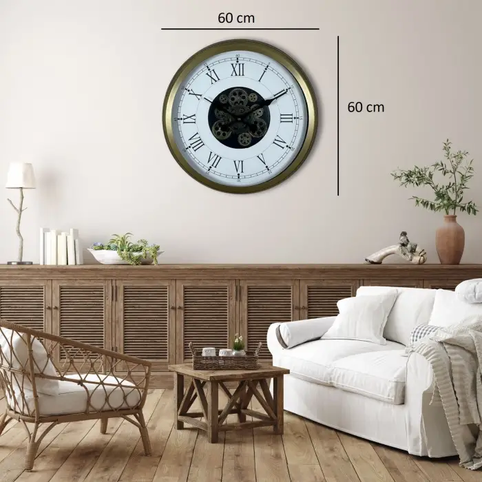 Vintage Roma Rakamlı 60 Cm Çarklı Duvar Saati