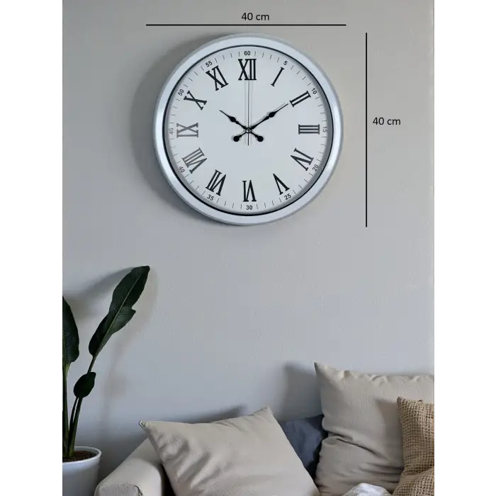 White Prime Roma Rakamlı 40 Cm Metal Duvar Saati