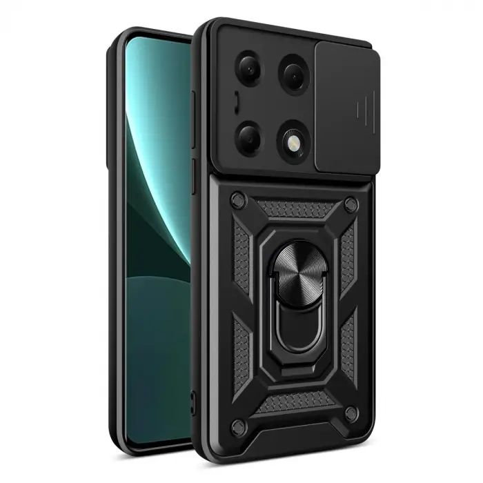 Xiaomi Poco M6 Pro 4g Kılıf Pars Lens Yüzüklü Silikon - Siyah