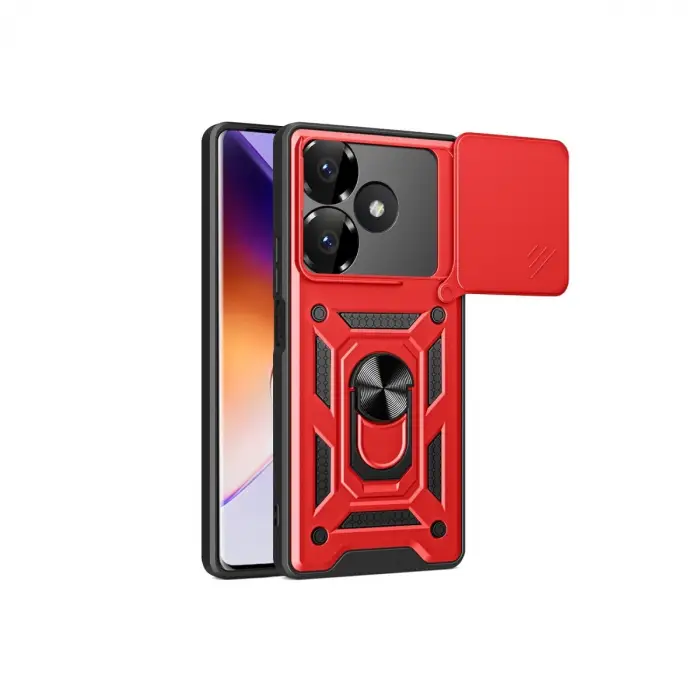 Xiaomi Redmi 13 4g Kılıf Pars Lens Yüzüklü Silikon - Kırmızı