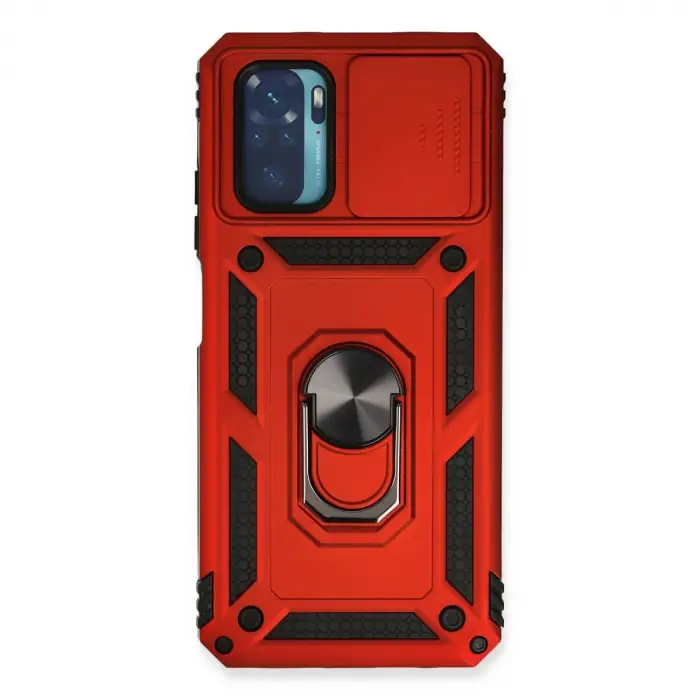 Xiaomi Redmi Note 10 Kılıf Pars Lens Yüzüklü Silikon - Kırmızı